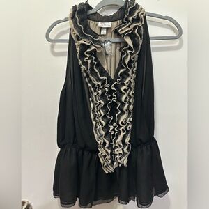 Robert Rodriguez for Target Black Sleeveless  Top with Cream Ruffled Trim Sz L
